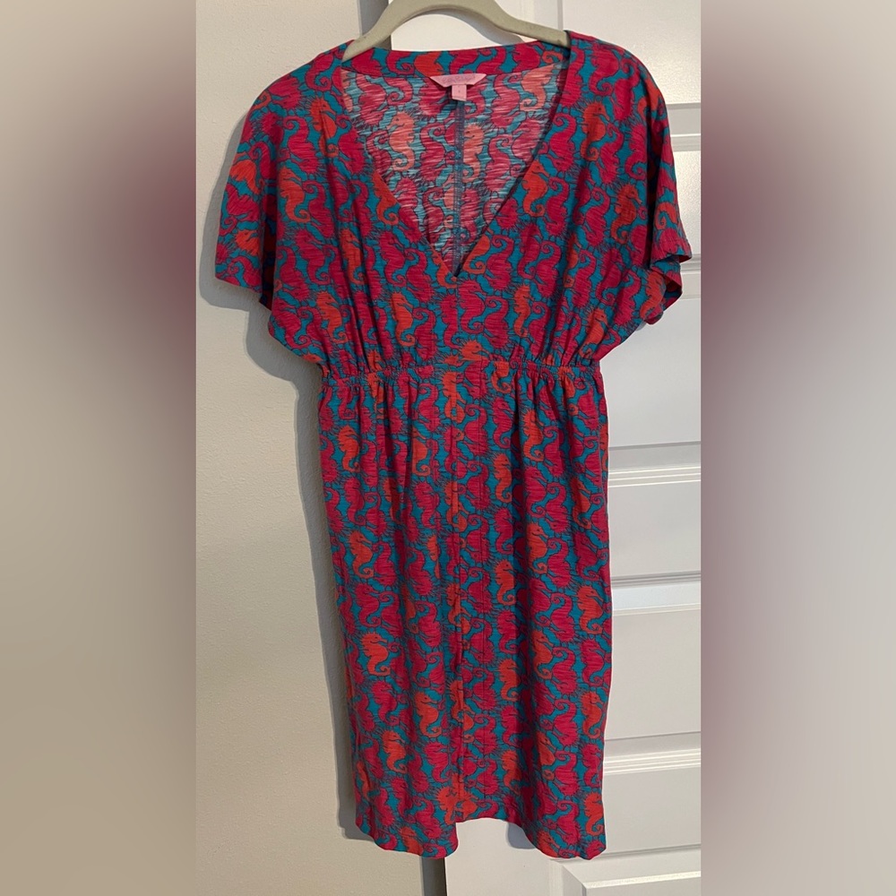 Lilly Pulitzer Vibrant Pink and Blue Midi Dress